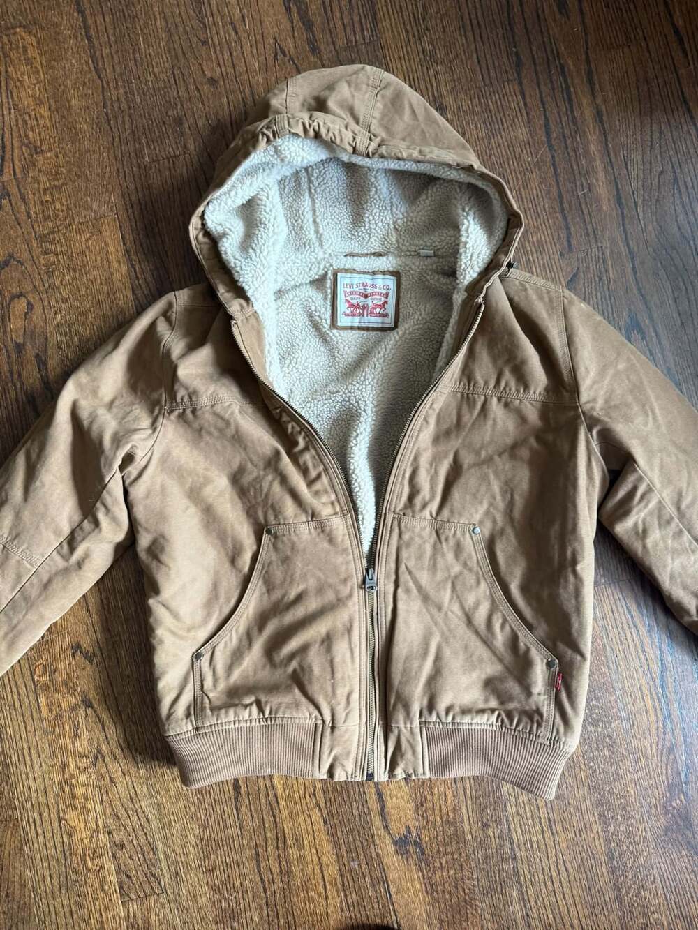 Levi's Men's Cotton Canvas Workwear Hooded Bomber Jacket with Sherpa Lining